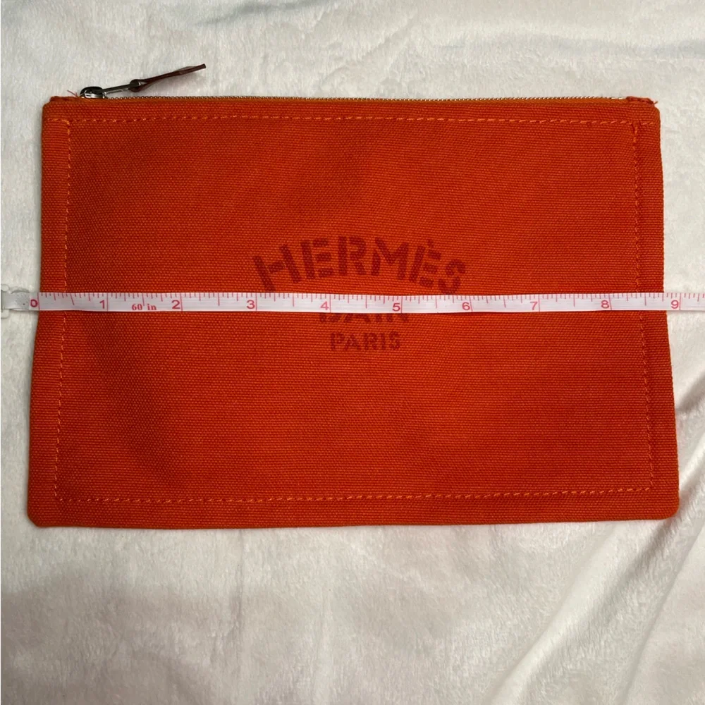 Hermes Orange Bain Flat Canvas Pouch 🧡 - Picture 12 of 13